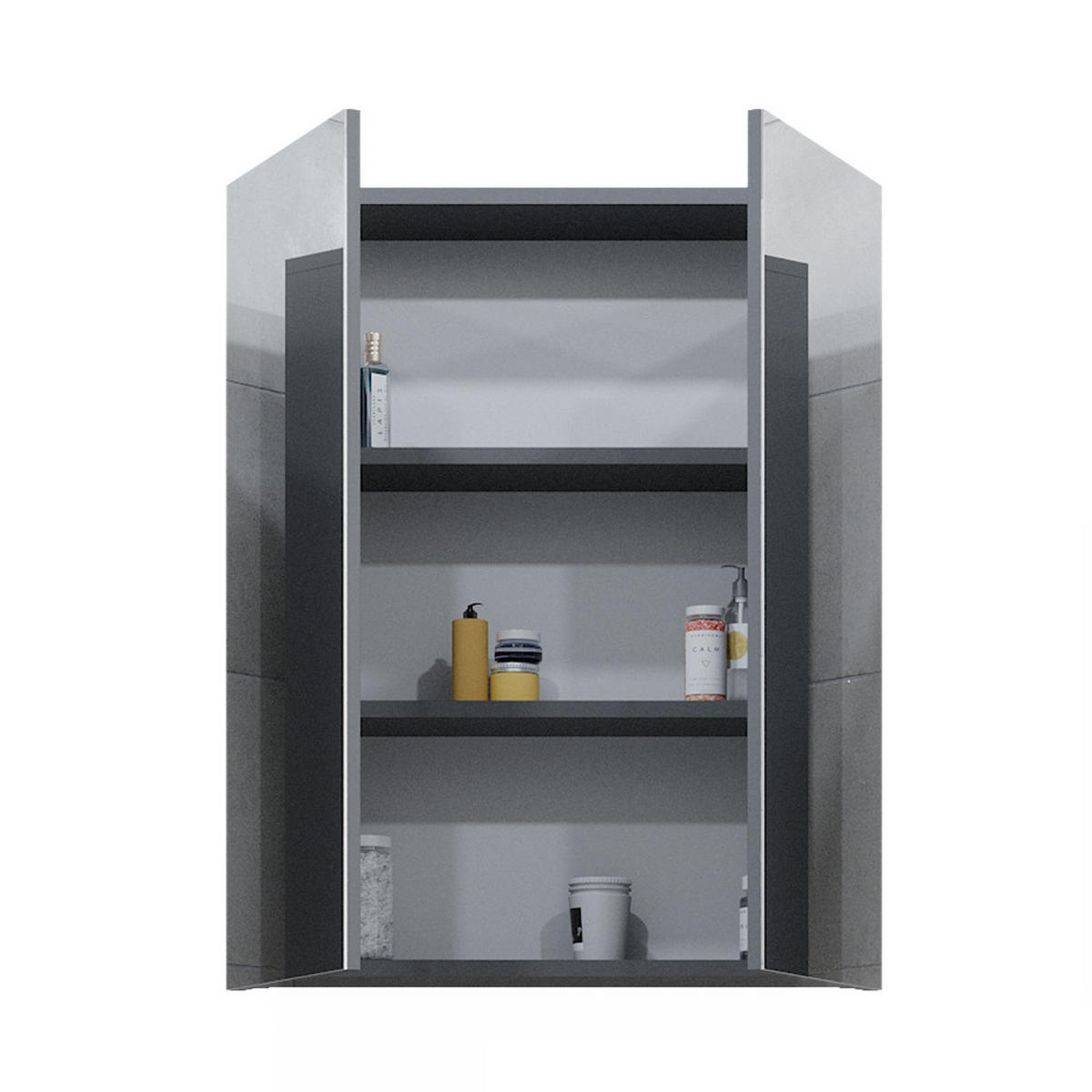 BADSPIEGELSCHRANK Fredd Anthrazit 60 x 77 cm - Schwarz Hochglanz/Anthrazit, Holzwerkstoff (60/77/17.2cm) - Vicco