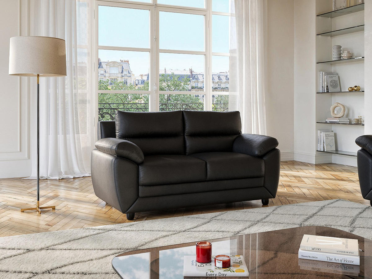 SOFA 2-Sitzer - Kunstleder - Schwarz - MANOA - Schwarz, Leder (163/88/82cm) - Vente-Unique