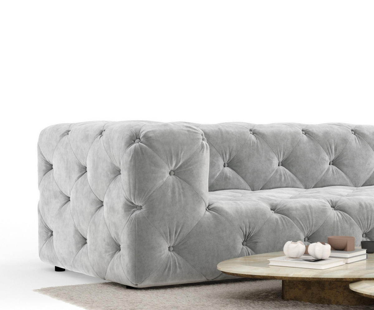 ECKSOFA Cosimo Hellgrau Samtstoff - Hellgrau/Schwarz, Holz/Holzwerkstoff (325/228cm) - Maison de Reve