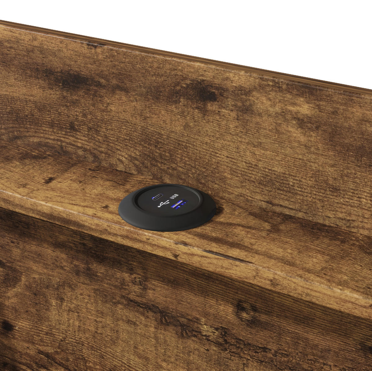 POLSTERBETT mit Stauraum, USB und LED 90x200 cm Leinen Grau - Grau, Metall (90/200cm) - Meubliv