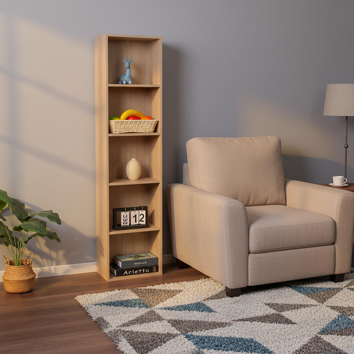 BÜCHERREGAL - Hellbraun, Holzwerkstoff/Textil (32/132/24cm) - Relaxdays