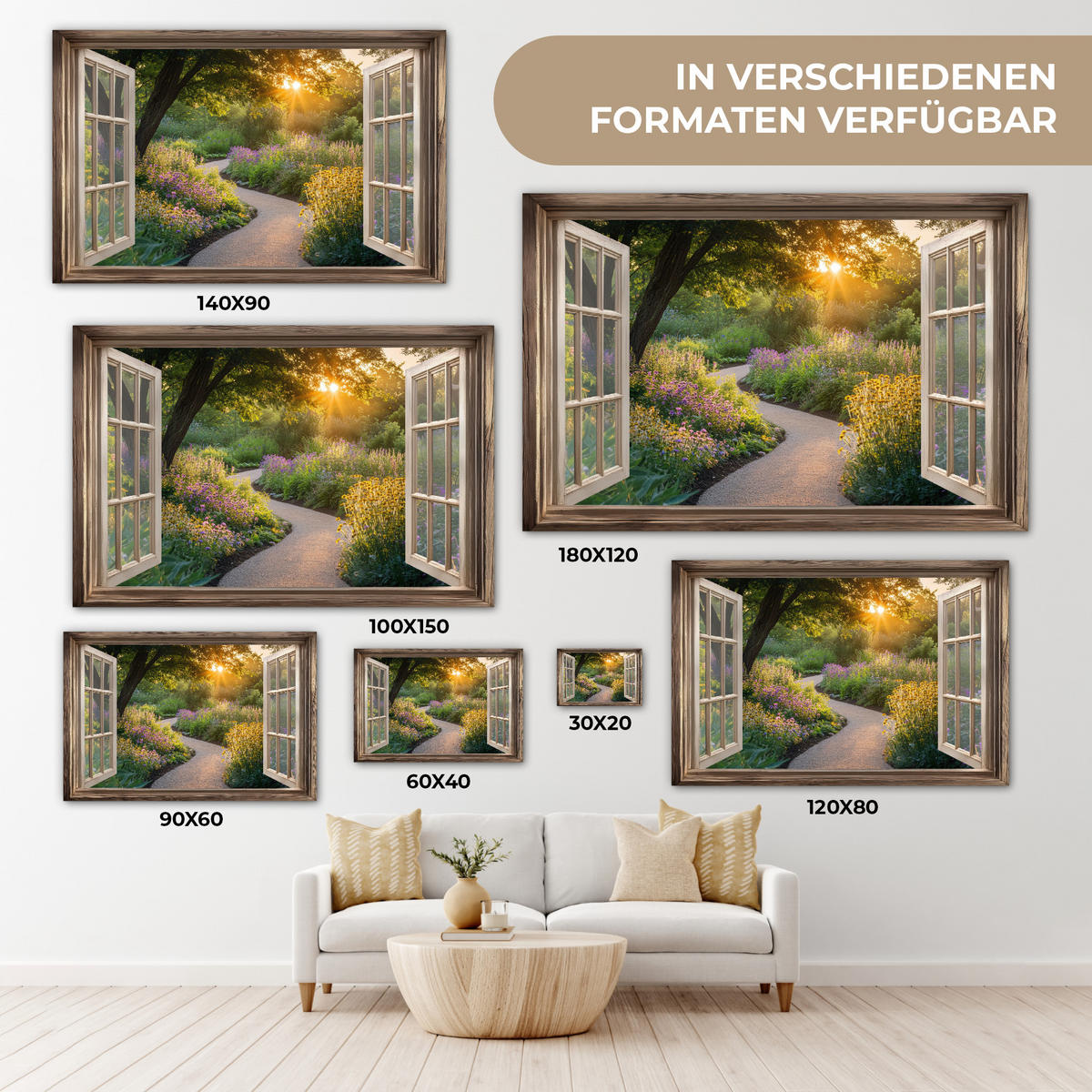 LEINWANDBILD Aussicht - Blumen - Natur - Sonne - Weg 30x20 cm - Hellgelb, Textil (30/20cm) - MuchoWow