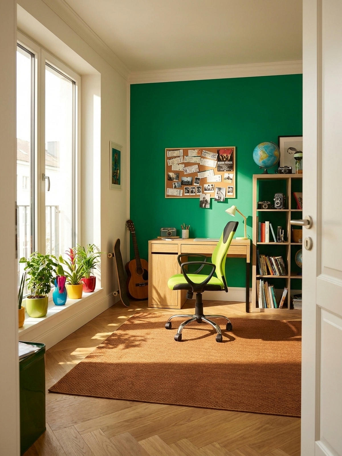 JUGENDDREHSTUHL Nylon Ergonomisch Höhenverstellbar DAVOS, Grün 60x60x101 cm - Silberfarben/Schwarz, Textil/Metall (60/101/60cm) - KADIMA DESIGN