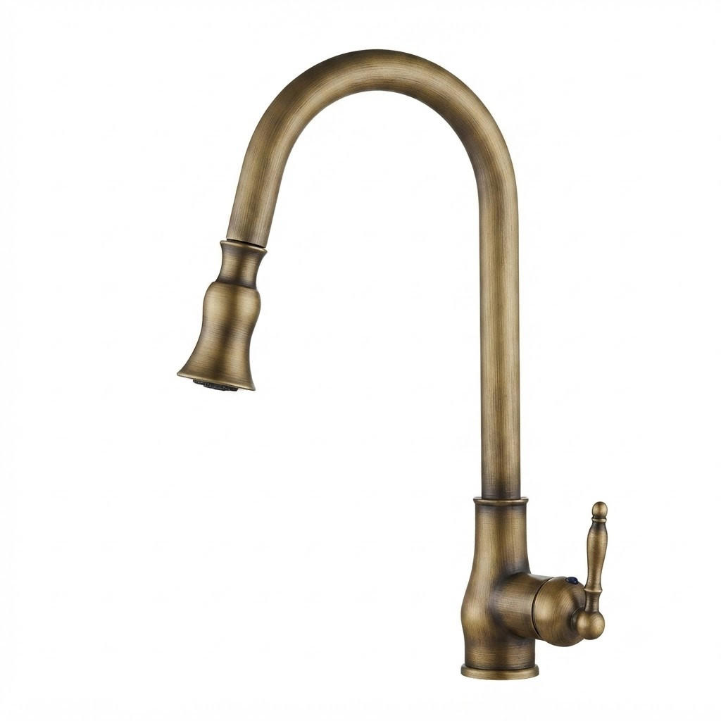 KÜCHENARMATUR im Antik-Stil mit Ausziehfunktion, goldfarben, 58 x 26 x 8 cm - Goldfarben, Metall (58/8/26cm) - Vallsero