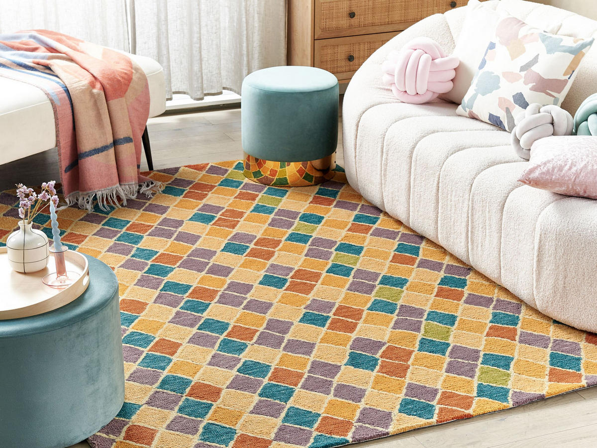 KURZFLOR-TEPPICH Keskin 200/200 cm - Multicolor, Textil (200/200cm) - Beliani