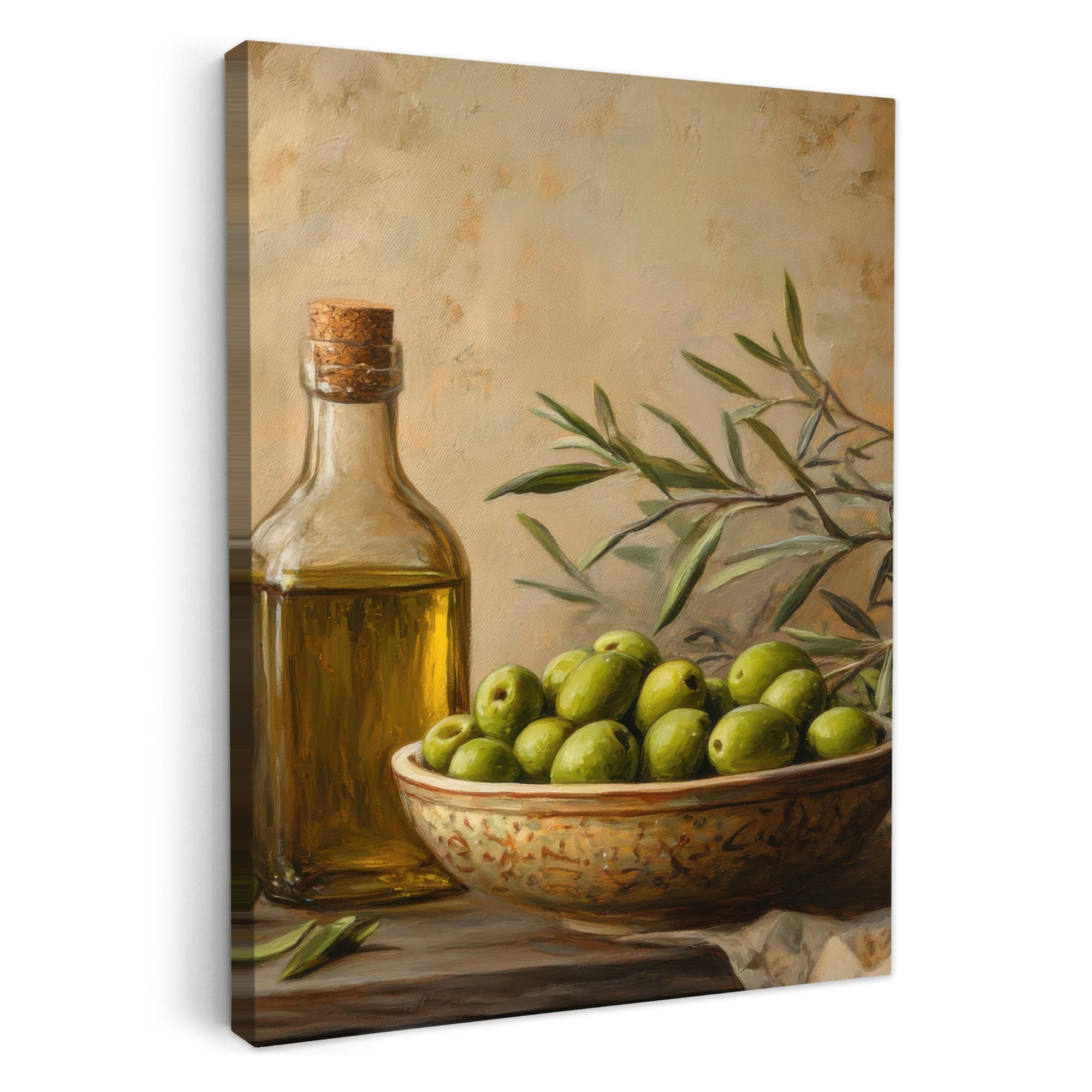 LEINWANDBILD Oliven - Stilleben - Vintage 60x80 cm - Olivgrün, Textil (60/80cm) - MuchoWow