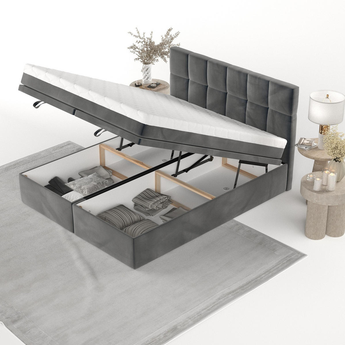 BOXBETT Elano 200/200 cm Anthrazit im Paros Stoff - Anthrazit/Schwarz, Holz/Holzwerkstoff (200/200cm) - AltaBeds