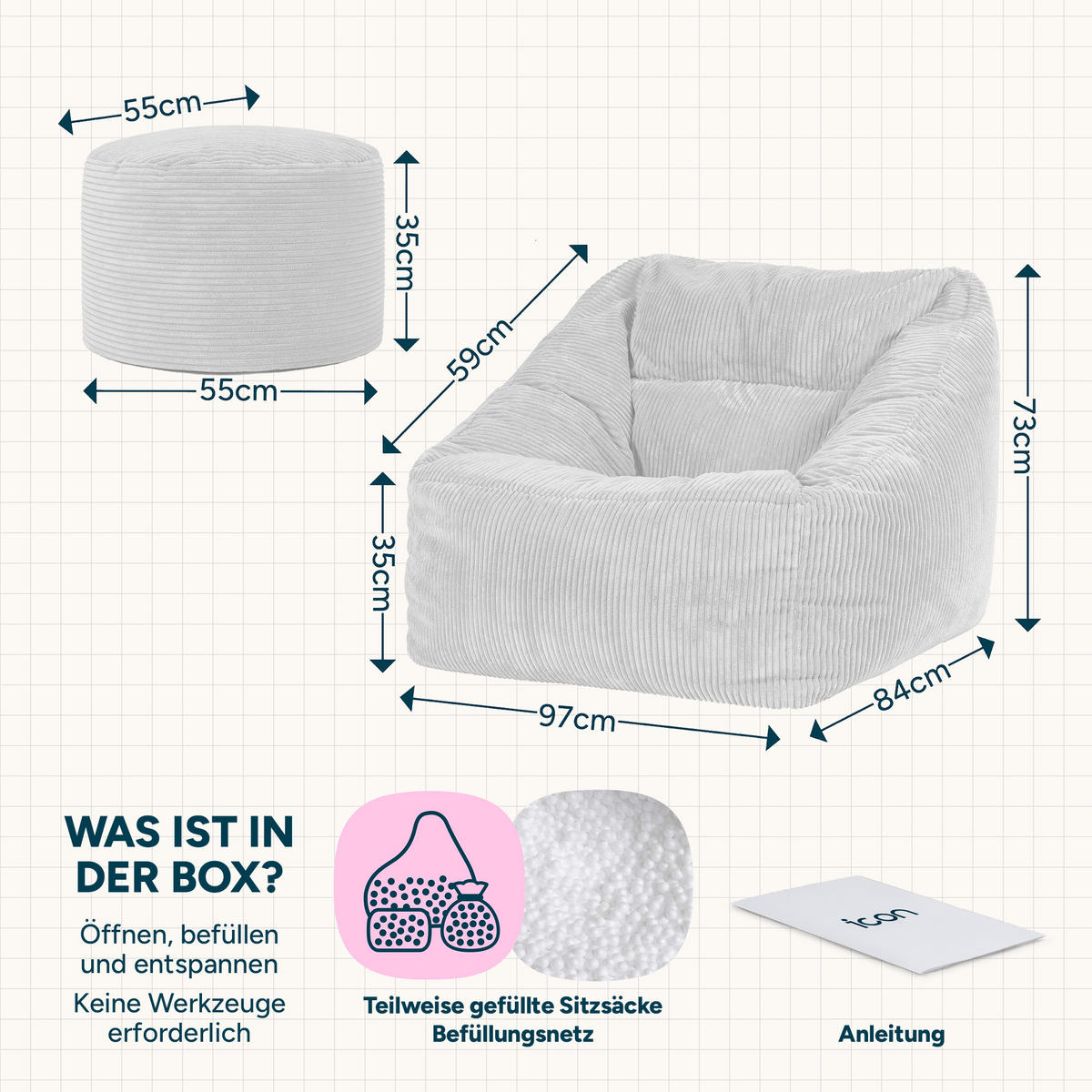 SITZSACK Sessel Natalia + Sitzpouf - Pink, Textil (97/73/84cm) - icon