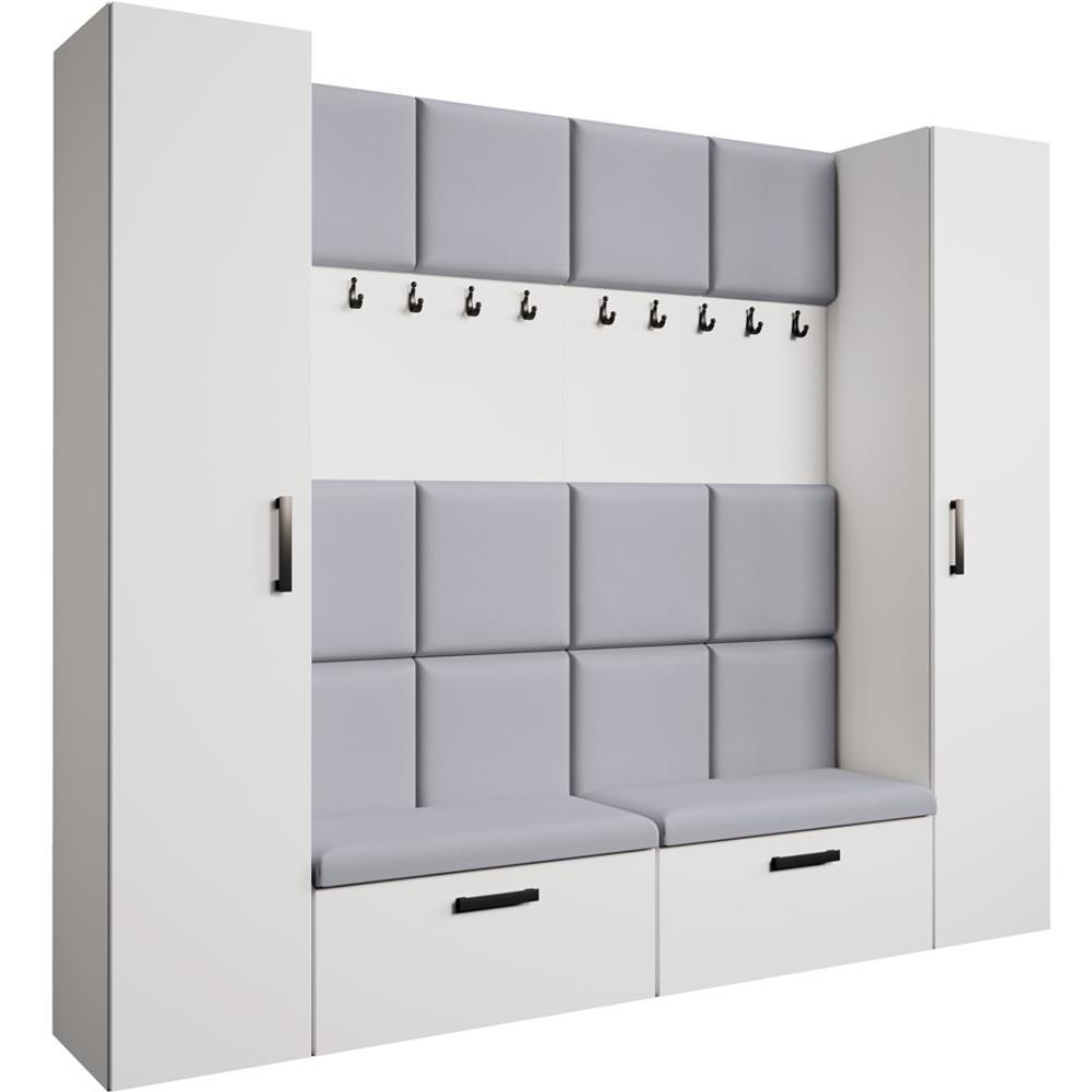 GARDEROBE Margaret XL 242/203/43 mit gepolsterten Paneelen und Schuhschrank - Schwarz/Weiß, Holzwerkstoff/Kunststoff (242/203/43cm) - Beautysofa