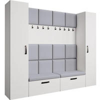 GARDEROBE Margaret XL 242/203/43 mit gepolsterten Paneelen und Schuhschrank - Schwarz/Weiß, Holzwerkstoff/Kunststoff (242/203/43cm) - Beautysofa