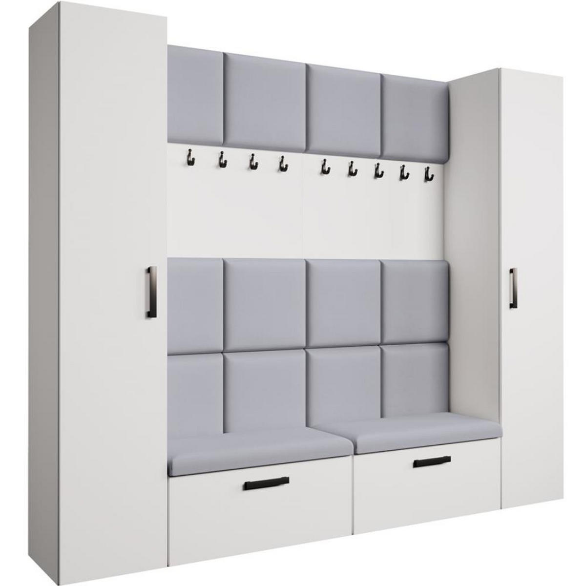 GARDEROBE Margaret XL 242/203/43 mit gepolsterten Paneelen und Schuhschrank - Schwarz/Weiß, Holzwerkstoff/Kunststoff (242/203/43cm) - Beautysofa