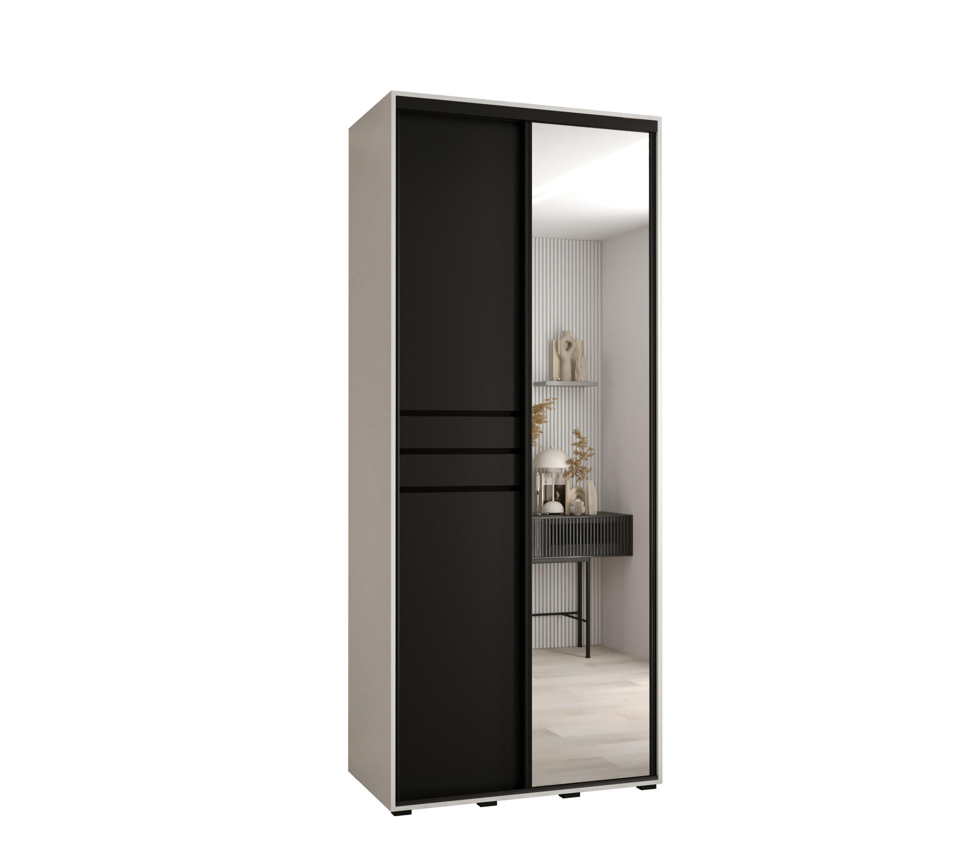 Abiks Möbel Schwebetürenschrank Weiß, Schwarz, Schwarz 100x235x60 cm