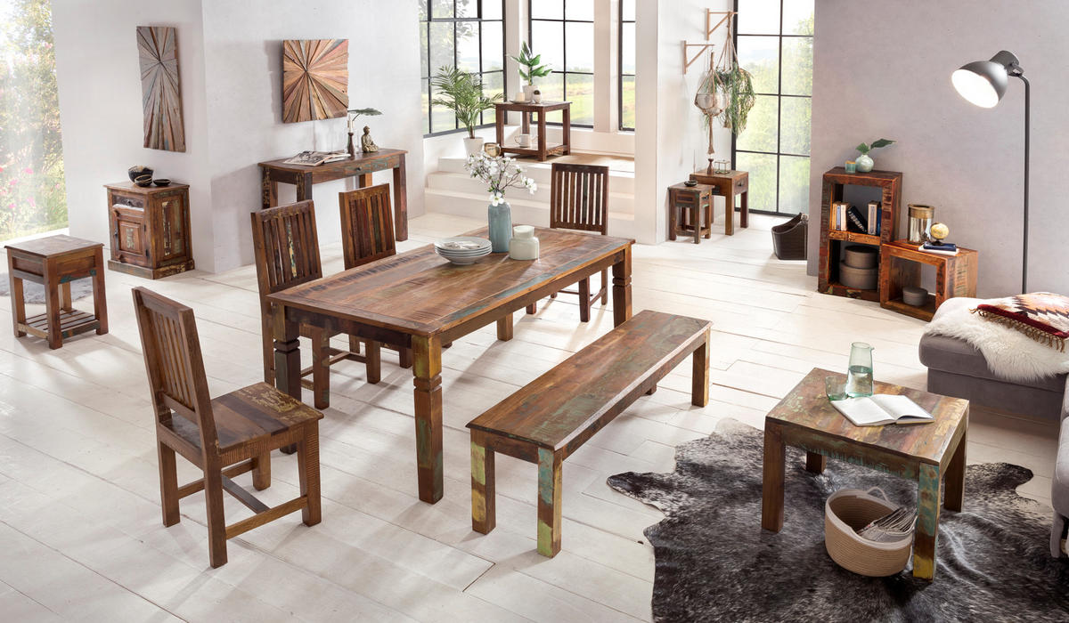 BEISTELLTISCH – Mango Massivholz Shabby Chic mit Schublade 40x40x55 cm - Braun, Holz (40/40/55cm) - KADIMA DESIGN