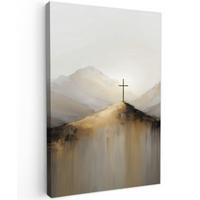 LEINWANDBILD Hügel - Abstrakt - Kreuz - Christentum Deko XXL 80x120 cm - Beige, Textil (80/120cm) - MuchoWow