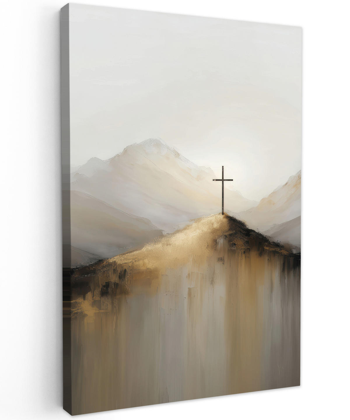 LEINWANDBILD Hügel - Abstrakt - Kreuz - Christentum Deko XXL 80x120 cm - Beige, Textil (80/120cm) - MuchoWow