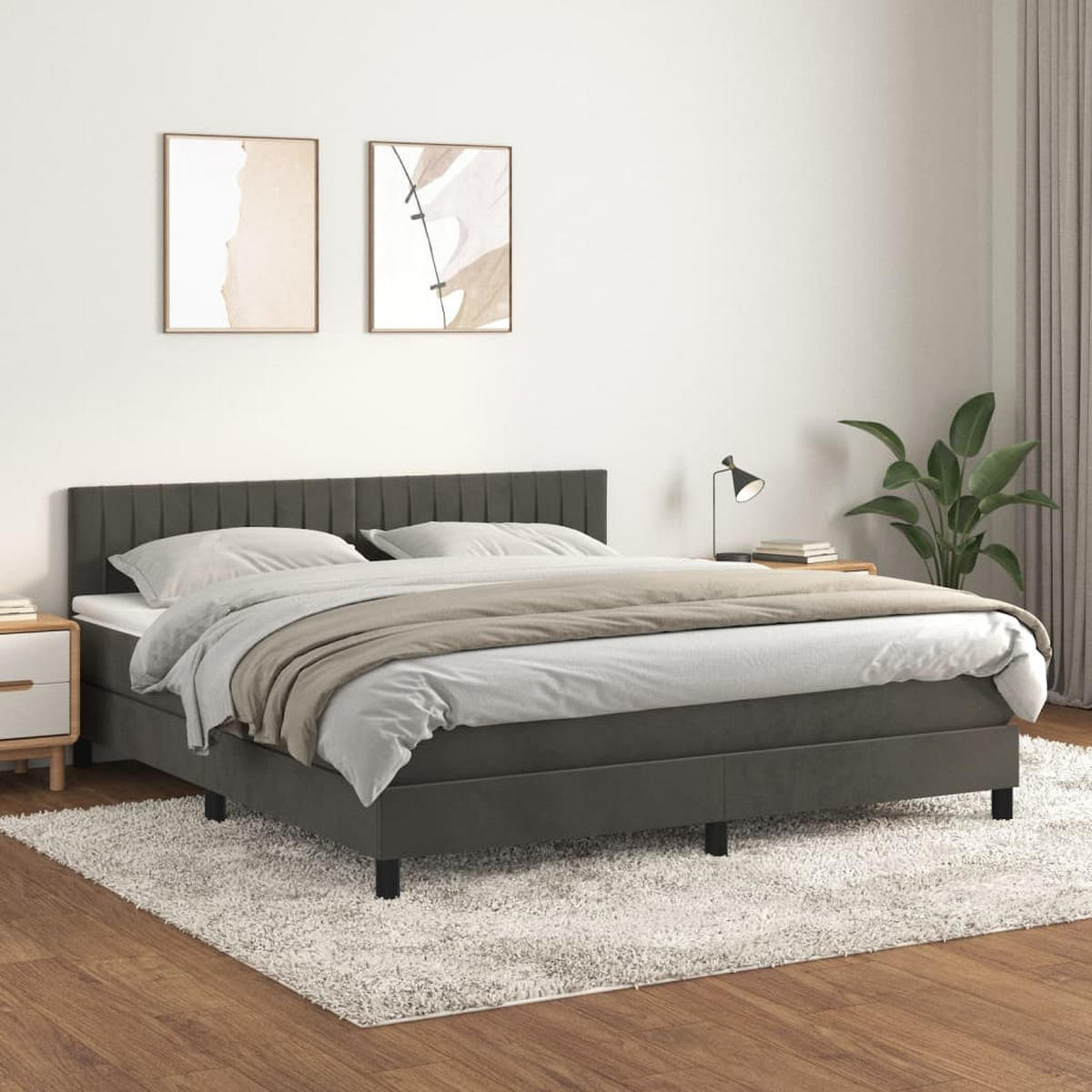 BOXBETT Mit Matratze Dunkelgrau 160/200 Cm Samt - Weiß, Textil (160/200cm) - vidaXL