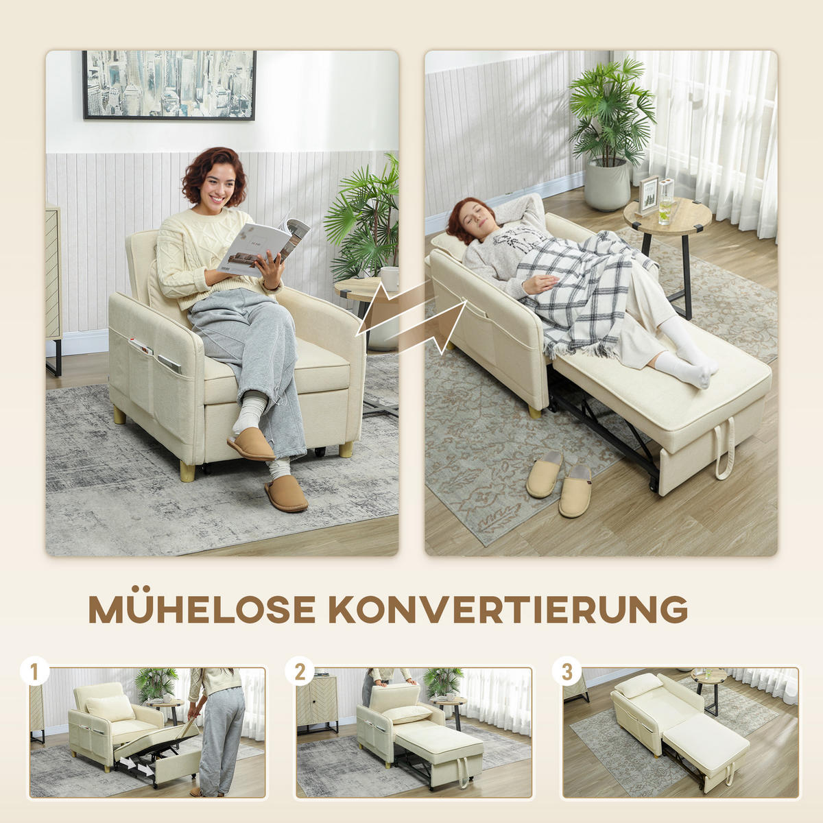 SCHLAFSESSEL Polyester Beige - Beige, Kunststoff/Textil (74/82/85.5cm) - HOMCOM