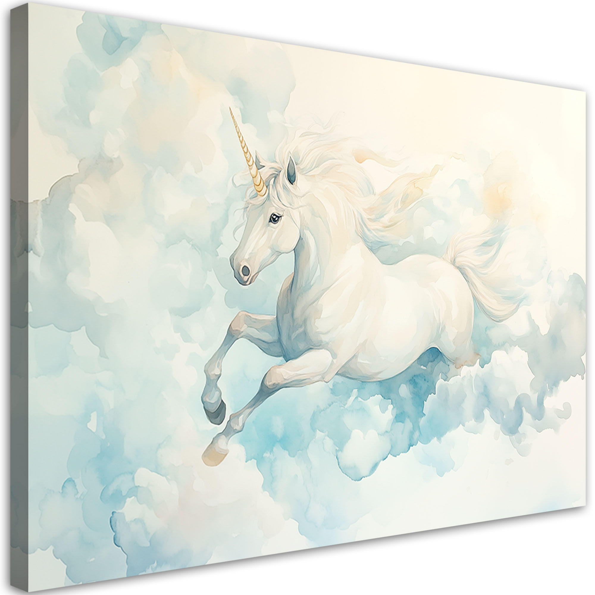 WANDBILD für kinderzimmer einhorn in blauen wolken - Blau, Textil (60/40cm) - Feeby