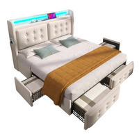 POLSTERBETT 140/200 cm Beige mit LED-Kopfteil und USB-C-Anschluss Mit Matratze - Beige, Textil (140/200cm) - OKWISH