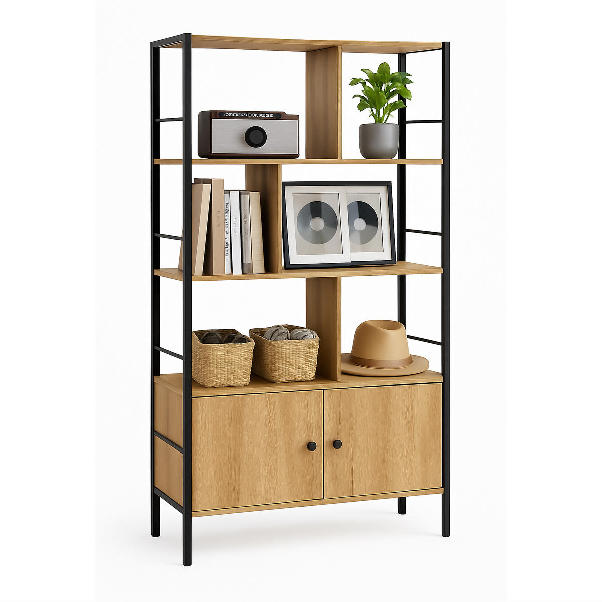 BÜCHERREGAL - Hellbraun, Holzwerkstoff/Metall (74/154.5/30cm) - Relaxdays