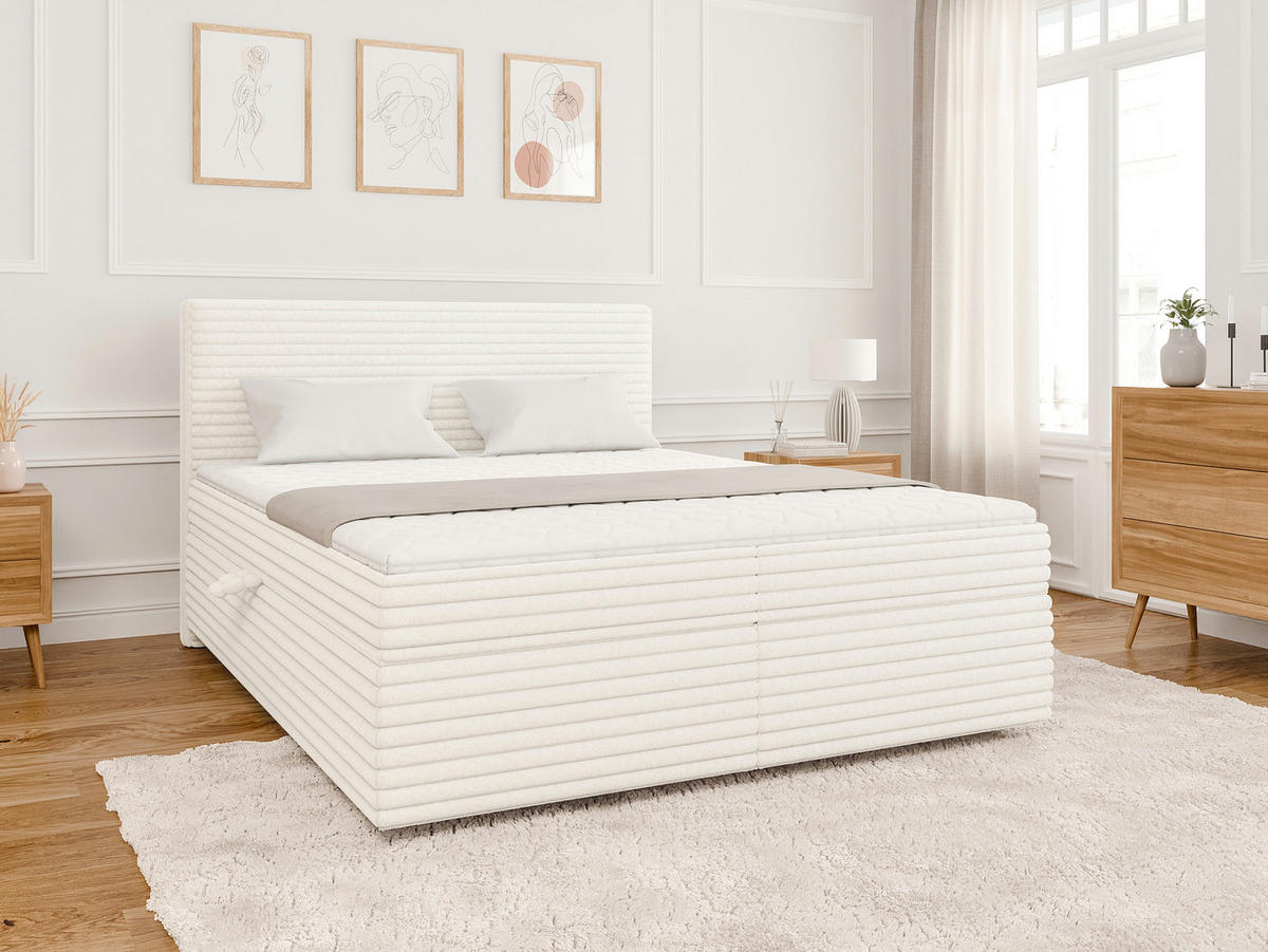 BOXBETT Roma 160/200 cm Hellbeige Plüschcord - Beige/Schwarz, Holz/Kunststoff (160/200cm) - S-Style Möbel