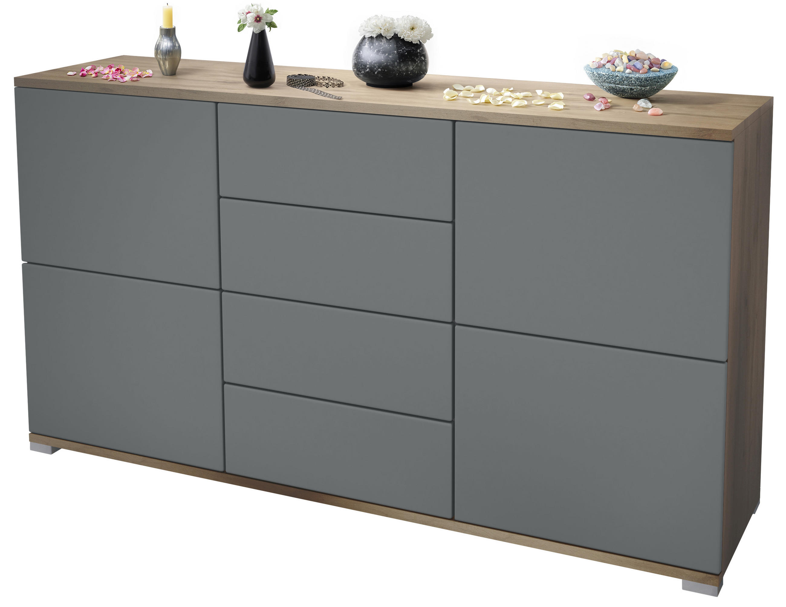 SIDEBOARD Rova Graphit Seidenmatt - Graphitfarben, Holzwerkstoff (138.5/75.5/35cm) - Vladon