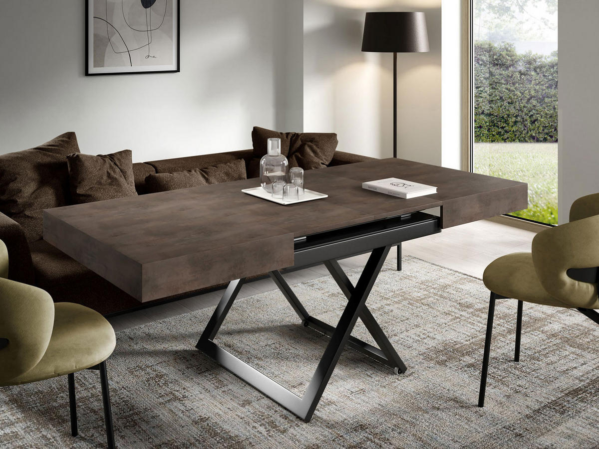 COUCH-/ESSTISCH Sanna X Chicago Concrete dunkelgrau 120 - 200 / 80 / 27 - 80cm - Dunkelgrau/Schwarz, Holz/Holzwerkstoff (80/120/27cm) - Feldmann-Wohnen