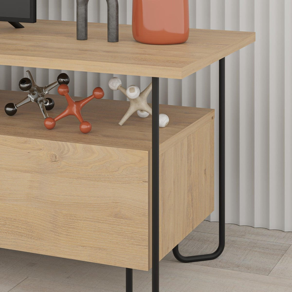 TV-MÖBEL 2 Türen mit Metallfüßen B150 cm - DILLY - Eichefarben, Holzwerkstoff (42/45/150cm) - Calicosy