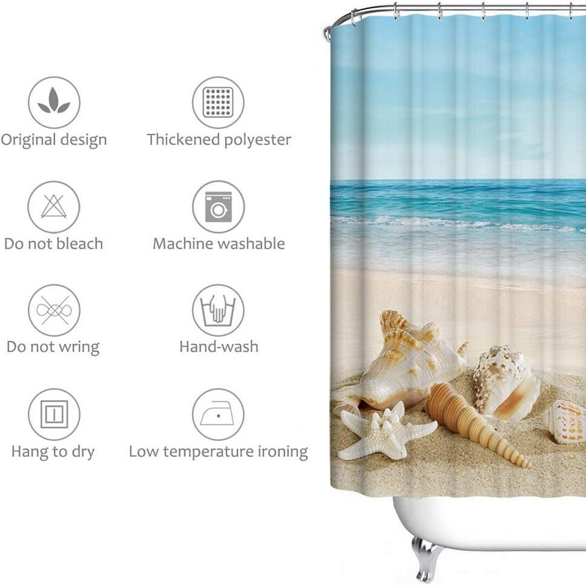 DUSCHVORHANG Ozean Meer Strand Muschel bedruckt wasserdicht schimmelresistent - Blau, Textil (120/180cm) - MCBOSON