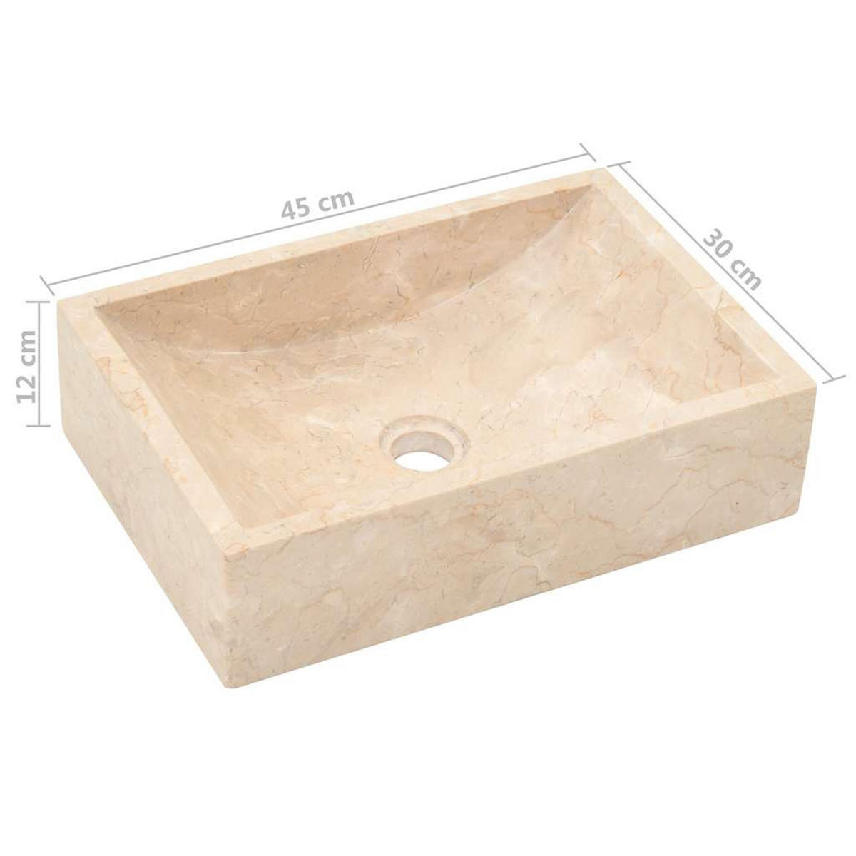 WASCHBECKEN 45/30/12 Cm Marmor Hochglanz-Creme - Creme, Stein (30/12/45cm) - vidaXL