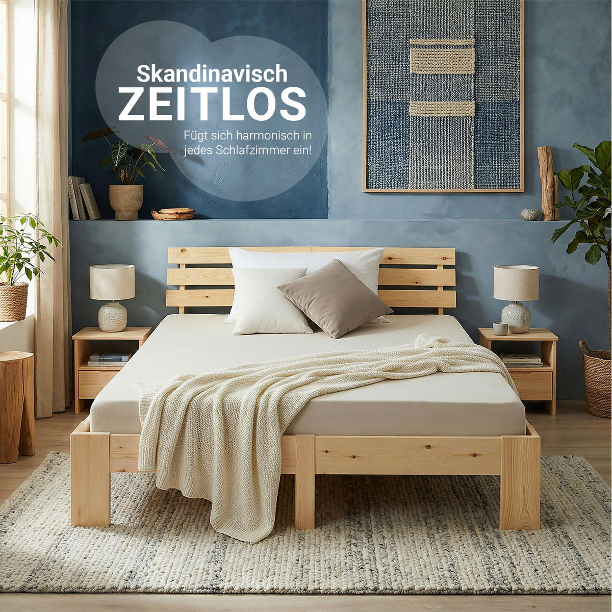 HOLZBETT Natur 160/200 cm Doppelbett mit Lattenrost - Naturfarben, Holz (160/200cm) - Homestyle4u