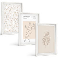 BILDER SET 3er Set - 40x60 cm Weißer Rahmen - Minimalistische botanische Motive - Weiß, Kunststoff (40/60cm) - TULUP