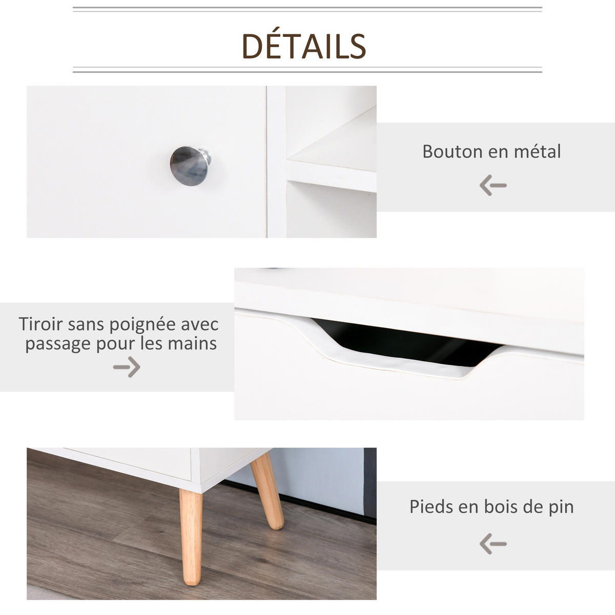 LOWBOARD DE-16075 mit Schrank, 2 Nischen & 2 Schubladen Weiß/Kiefer - Weiß, Holzwerkstoff (120/44/28cm) - ComfortXL