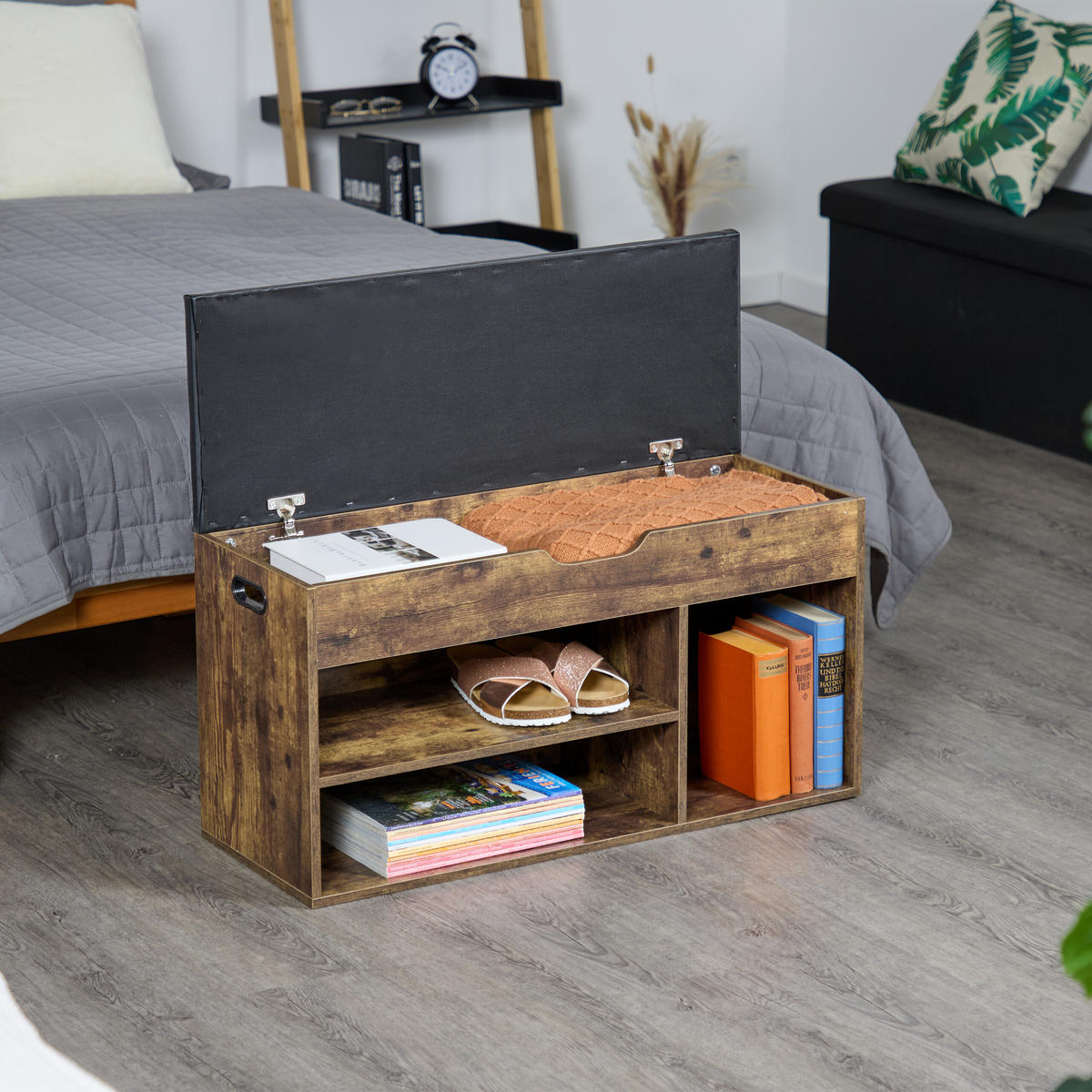 SCHUHBANK - Dunkelbraun, Holzwerkstoff/Kunststoff (80/46/30cm) - Relaxdays