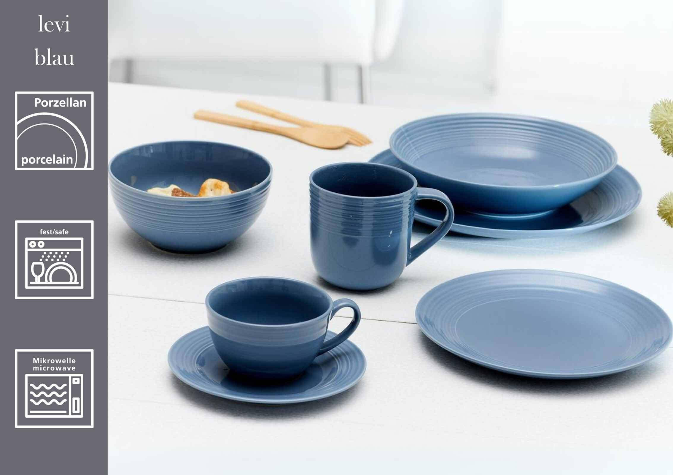 KOMBISERVICE Levi Blau 16er Set - Blau, Keramik (36/33/54cm) - Ritzenhoff Breker