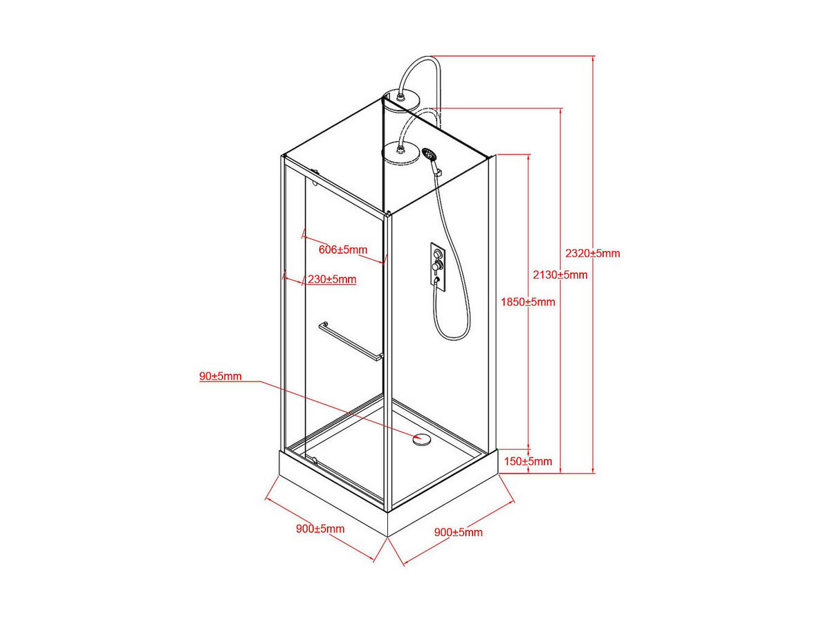 DUSCHKABINE - 90 cmcm x 90 cmcm - Metall, Glas - Schwarz - DAMILU - Schwarz, Glas/Metall (90/90/200cm) - Vente-Unique