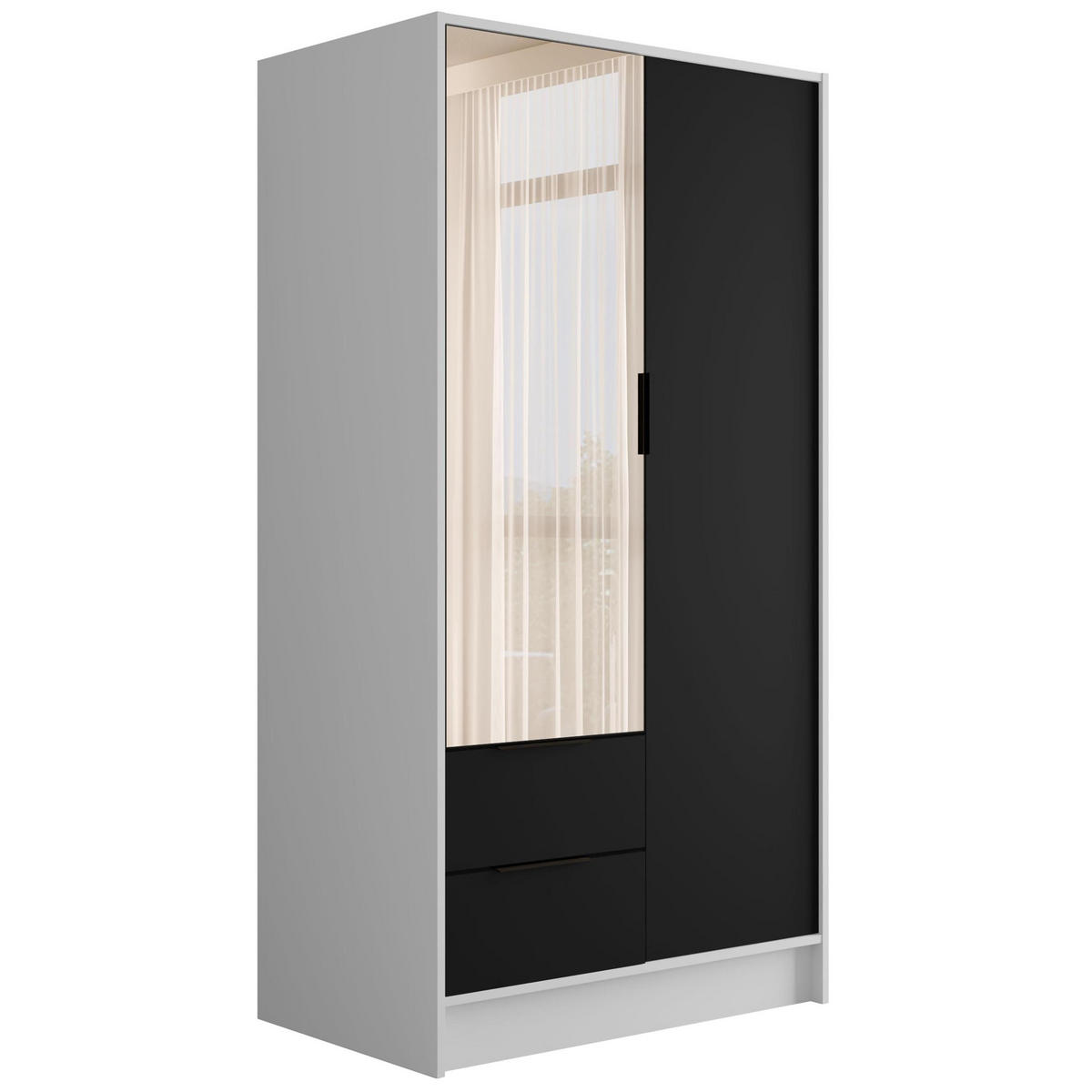 KLEIDERSCHRANK mit Spiegel und Flügeltüren KOLIN 100x200cm Weiß / Schwarz - Schwarz/Weiß, Holzwerkstoff (102/200/51cm) - ALTDECOR