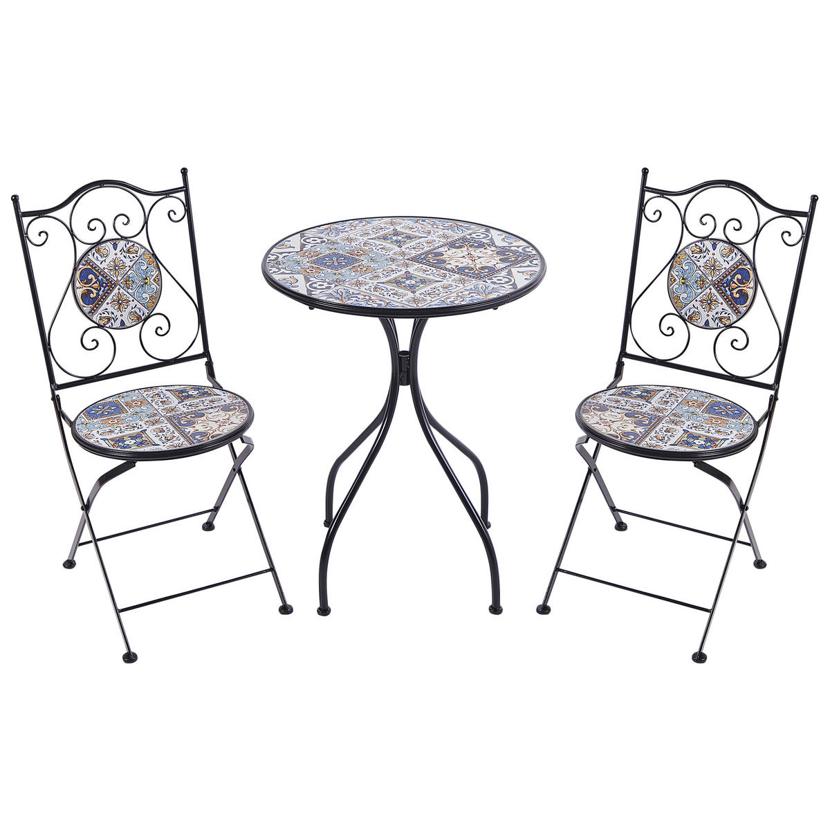 SET ZA BALKON 2-sjed crni Civita - crna/plava, metal - Beliani