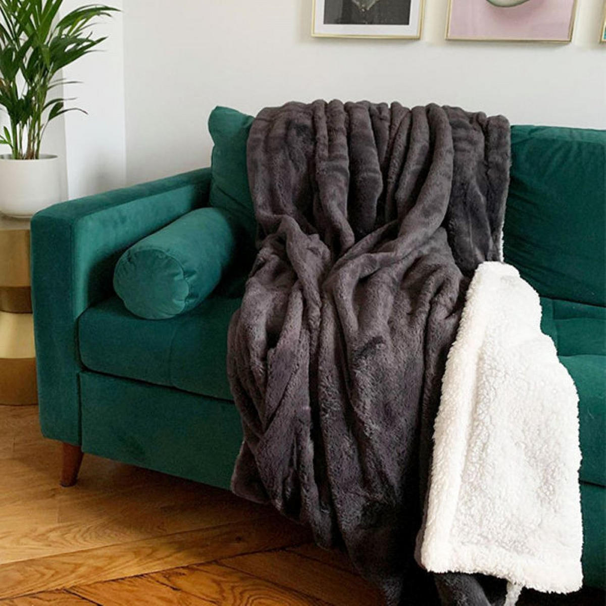 PLAID Fleecedecke XL Nachahmung "Kaninchen" 220 x 240 Grau - Grau, Textil (220/240cm) - LE COMPTOIR DE LA PLAGE