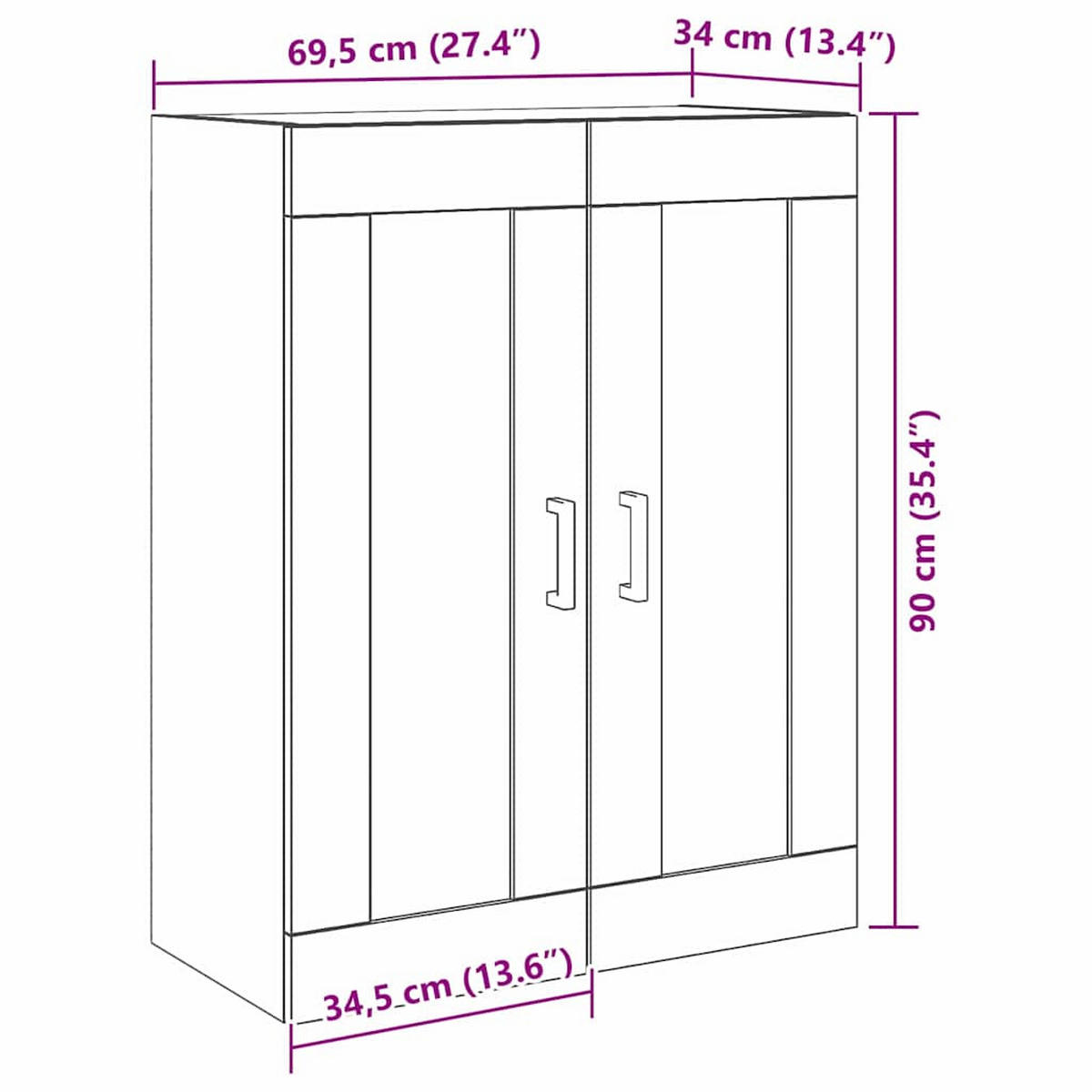 WANDSCHRANK Altholz 69,5/34/90 Cm Holzwerkstoff - Braun, Holz (34/90/69.5cm) - vidaXL