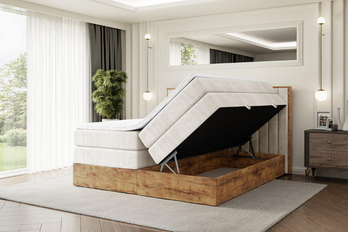 BOXSPRINGBETT mit Matratze H3|H4 und Lattenrost - LOLLI4 KING-160x200 - Beige Casablanca - Beige, Holzwerkstoff (160/200cm) - ALTDECOR