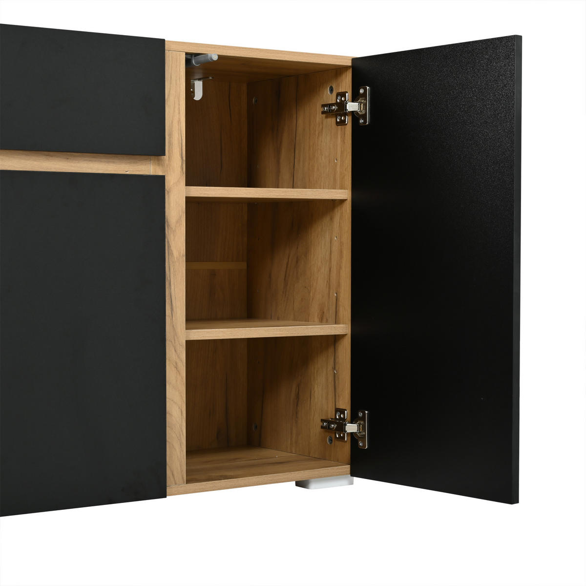 SIDEBOARD 140/35/70 cm mit 4 Türen, 2 Schubladen und verstellbaren Einlegeböden in Schwarz-Holzoptik - Schwarz/Naturfarben, Holzwerkstoff (140/70/35cm) - CHICFURN
