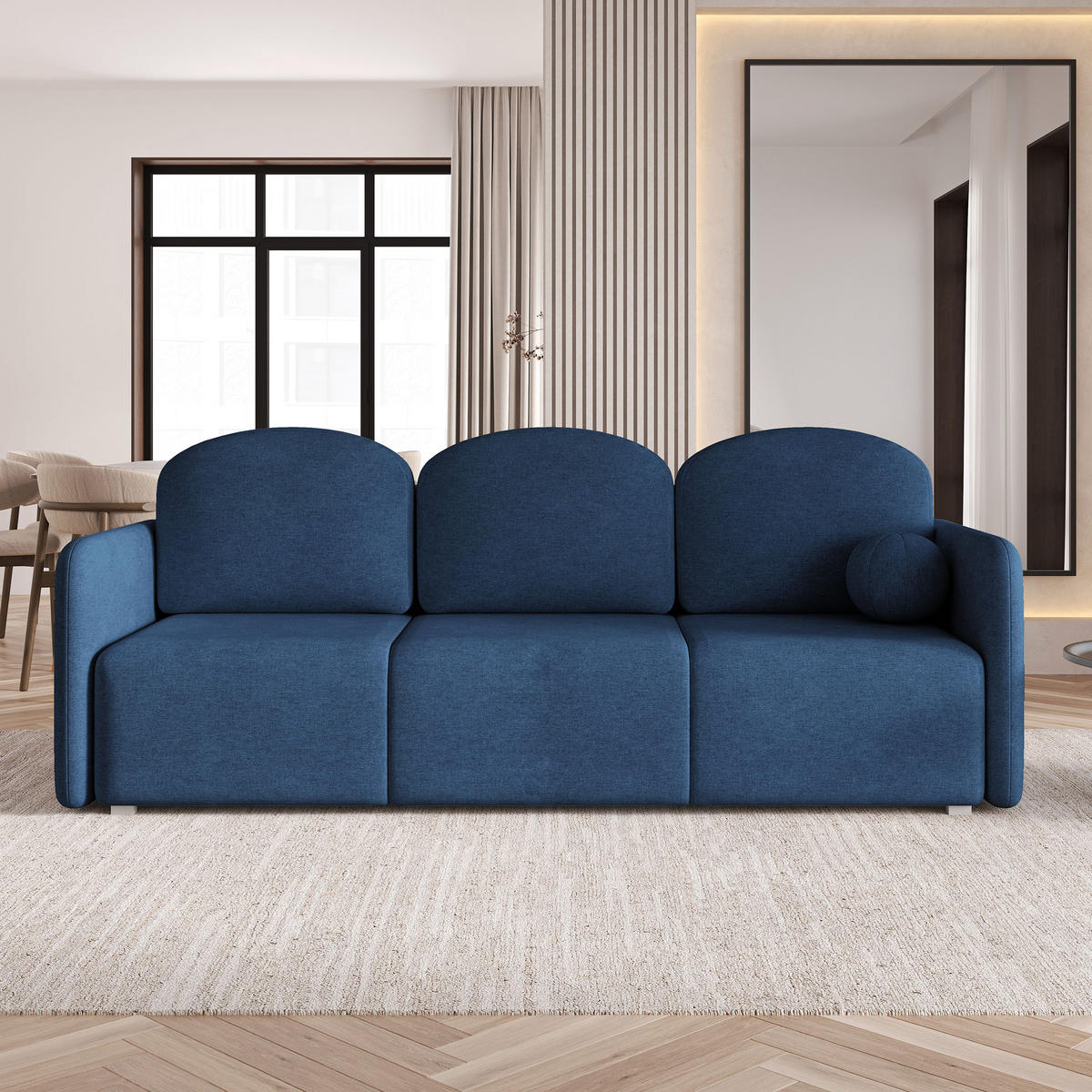 POHOVKA SUVI III, Opletená látka NEVE, Modrá - šedá/modrá, kompozitní dřevo/textil (220/85/90cm) - MASSENO