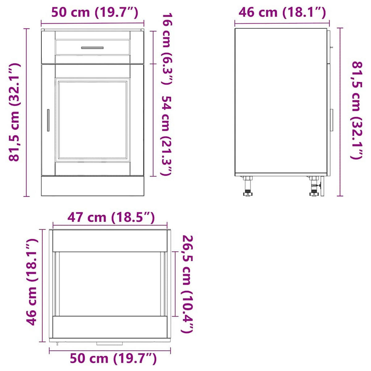 KÜCHENUNTERSCHRANK Porto Weiss Holzwerkstoff - Weiß, Holzwerkstoff (46/81.5/50cm) - vidaXL