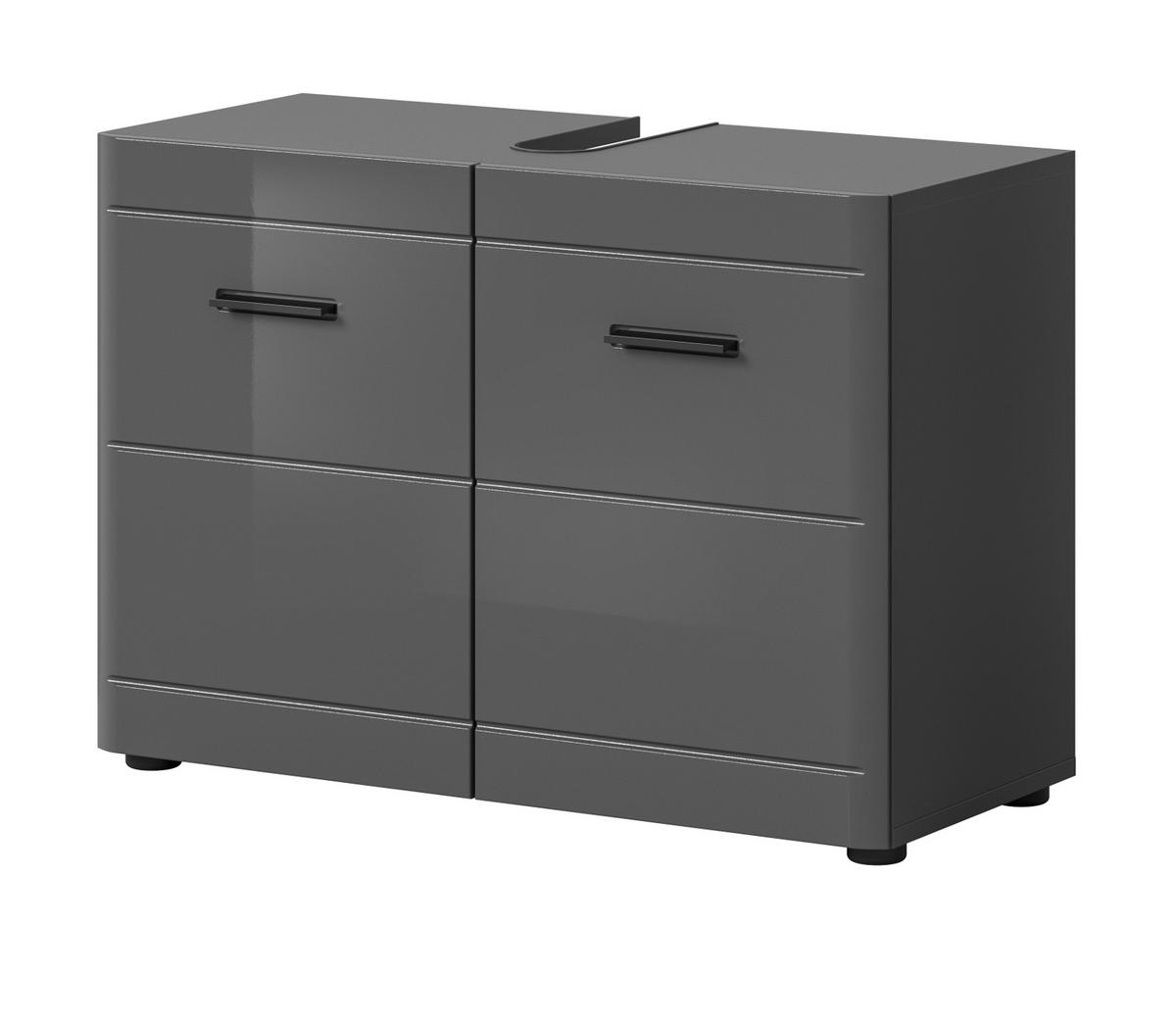 WASCHBECKENUNTERSCHRANK grau Hochglanz 80 cm mit Soft-Close - Schwarz/Grau, Holzwerkstoff/Kunststoff (80/56/34cm)