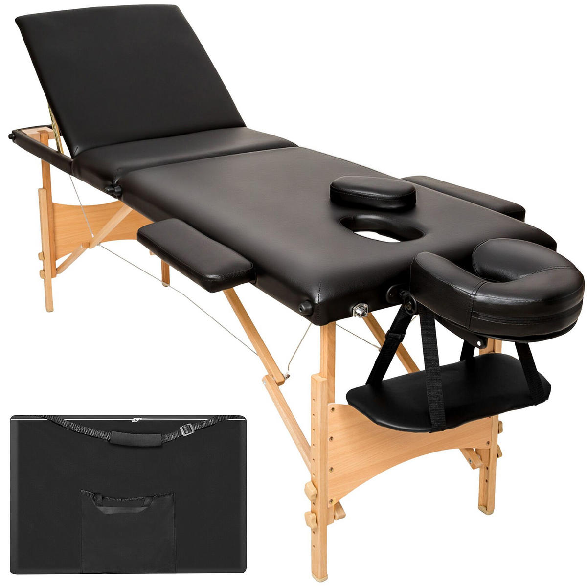 MASSAGELIEGE 3 Zonen Daniel,210 x 95 x 84 cm,schwarz - Schwarz, Holz (61/62/185cm) - tectake