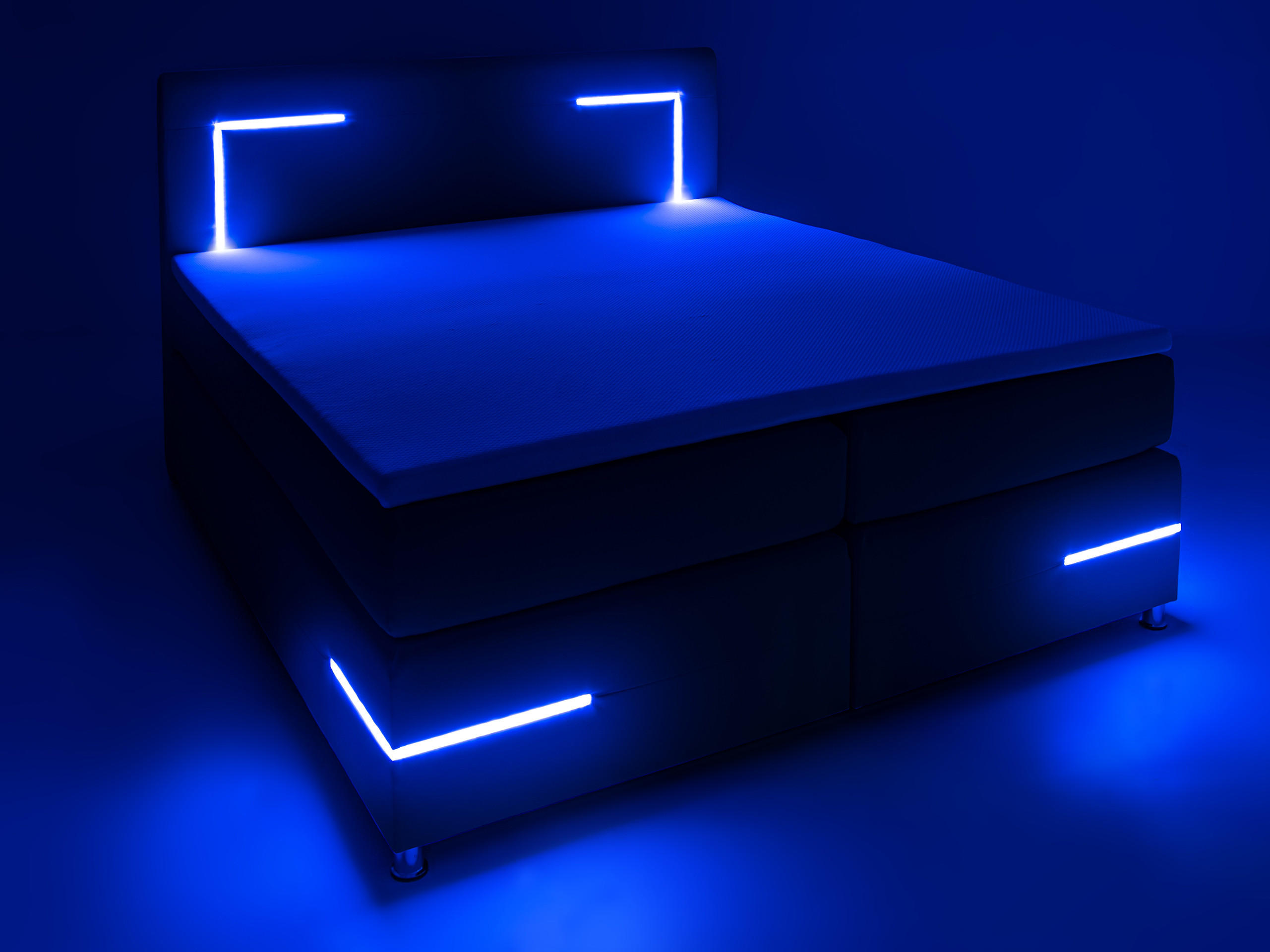 BOXSPRINGBETT Lights 2.0 Schwarz 180/200 cm H3/H4 Kunstleder - Schwarz, Textil (180/200cm) - wonello