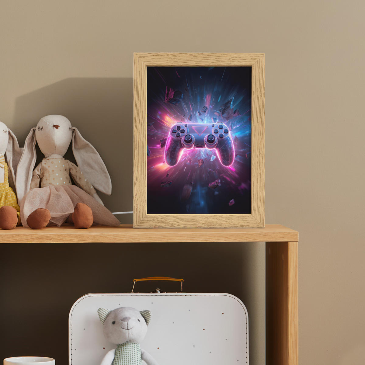 NACHTTISCHLAMPE Controller - Neon - Explosion - Abstrakt 15x20 cm - Violett, Holzwerkstoff (8/15/20cm)