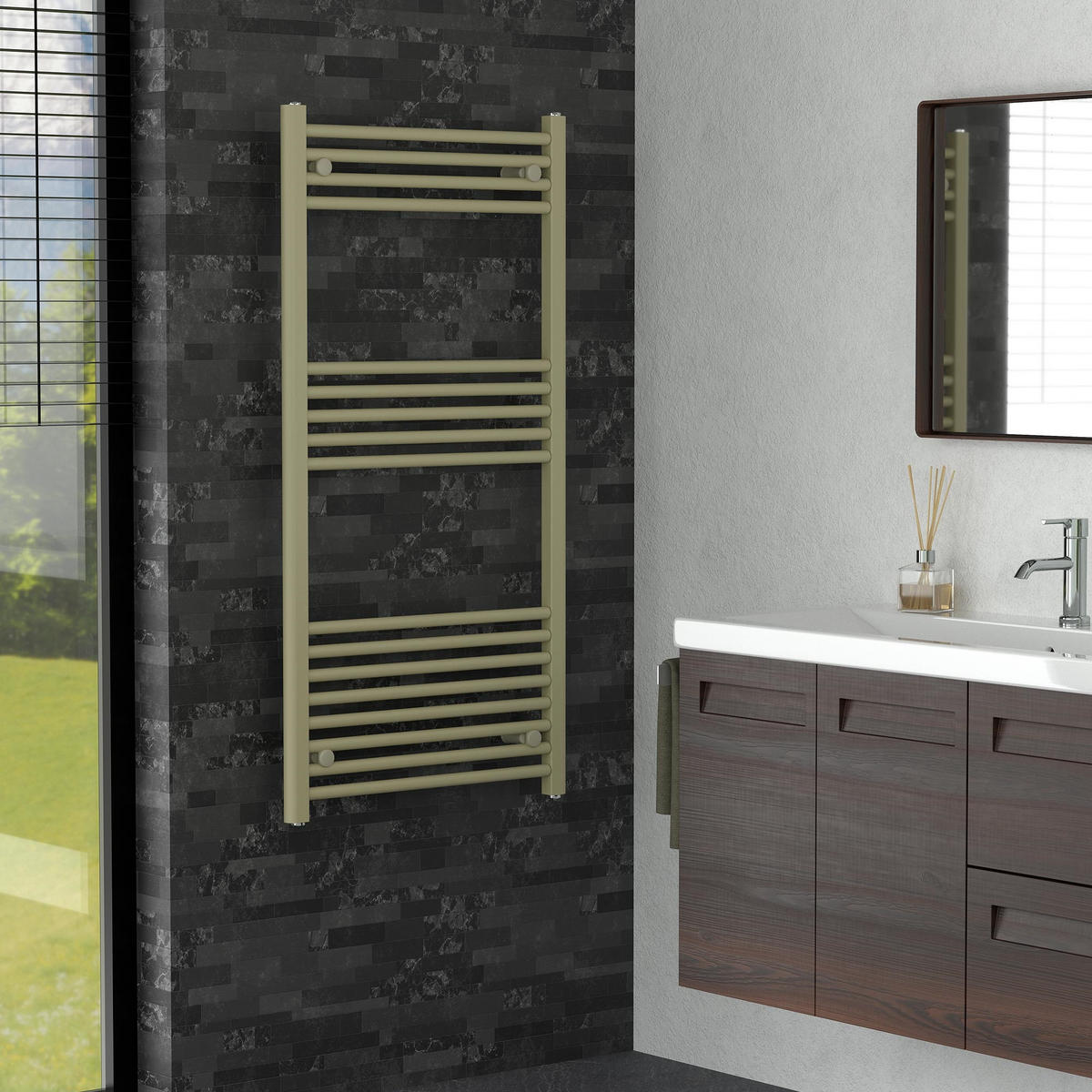 RUČNÍKOVÝ radiátor 600 x 1200 mm, béžový, rovný s bočním připojením - béžová, kov (60/120/3cm) - LuxeBath