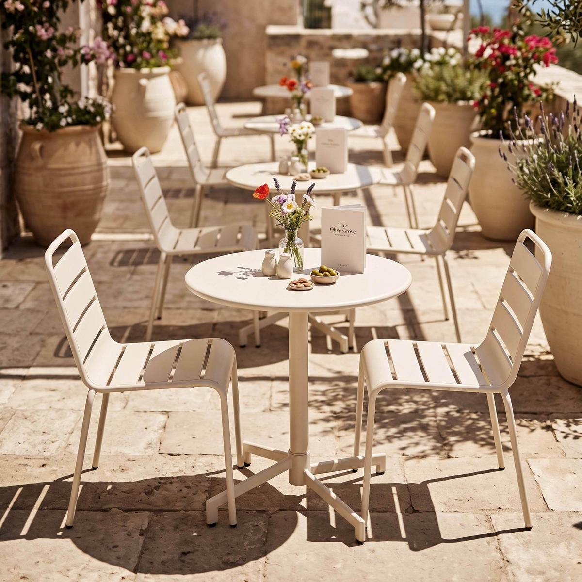 BISTROTISCH, Elfenbeinfarbe - Pink, Metall (70/70/72cm) - Oviala